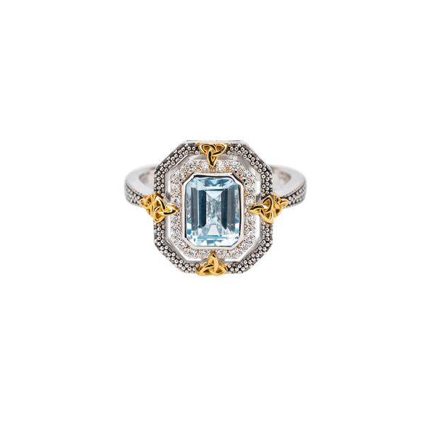 S/sil Rhodium + 10k Yellow Octagon Sky Blue Topaz (6x8mm) Celestial Ring Timmreck & McNicol Jewelers McMinnville, OR