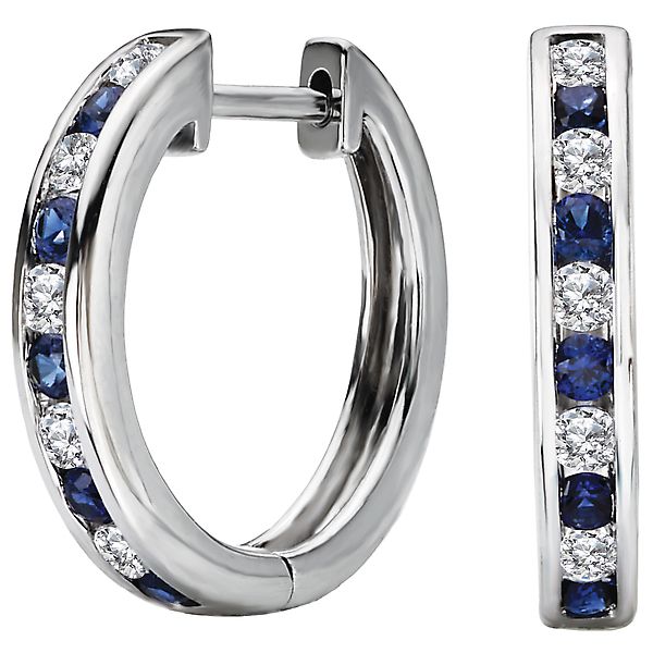 Ladies Fashion Diamond and Sapphire Hoop Earrings The Hills Jewelry LLC Worthington, OH