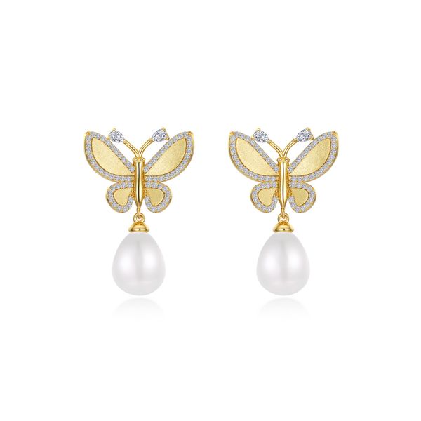 Statement Butterfly with Cultured Freshwater Pearl Drop Earrings Cellini Design Jewelers Orange, CT