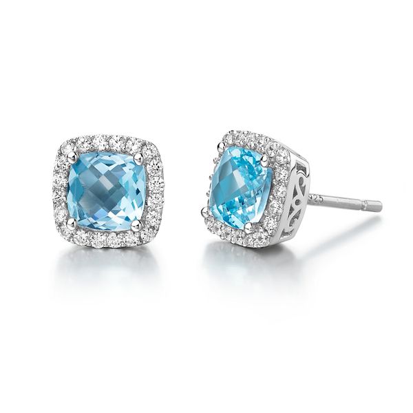 Genuine Blue Topaz Halo Stud Earrings Wesche Jewelers Melbourne, FL