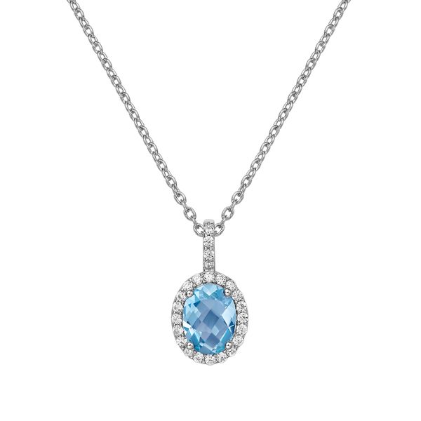 Genuine Blue Topaz Halo Necklace Johnson Jewellers Lindsay, ON