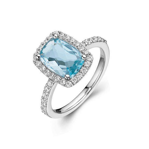 Genuine Blue Topaz Halo Ring Carroll / Ochs Jewelers Monroe, MI