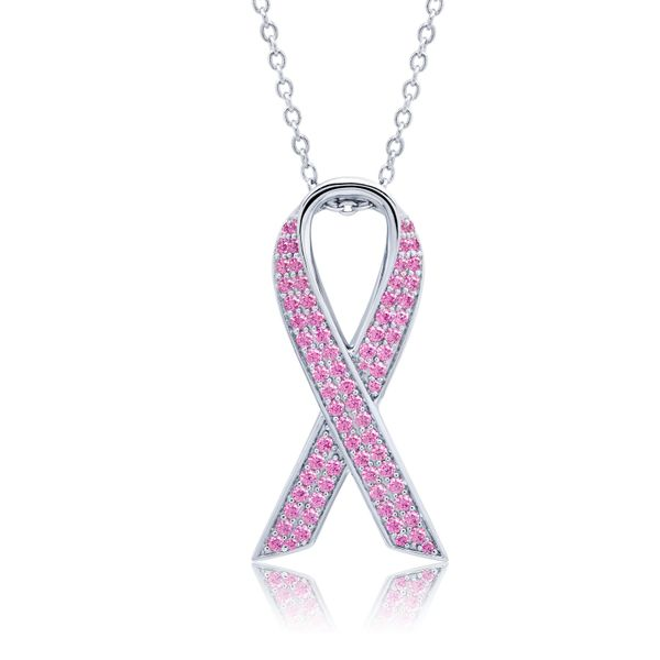 Lafonn Pave Pink Ribbon Necklace N0178PKP24 SS Monroe