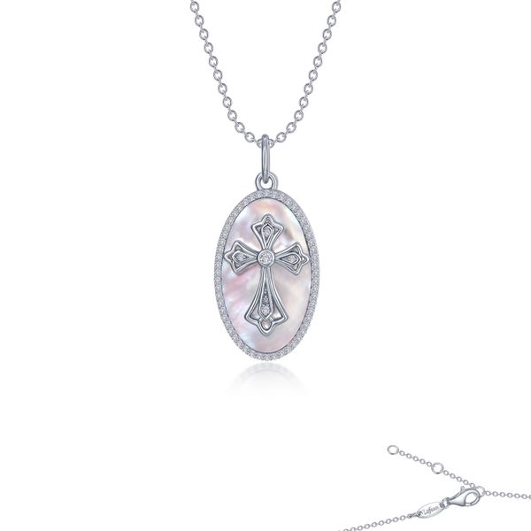 Cross on Mother of Pearl Disc Necklace Arlene's Fine Jewelry Vidalia, GA