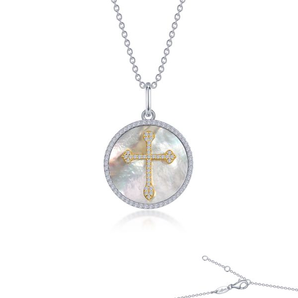Cross on Mother of Pearl Disc Necklace Ask Design Jewelers Olean, NY