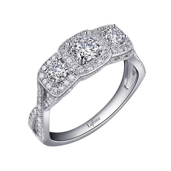 Three-Stone Halo Engagement Ring Grogan Jewelers Florence, AL