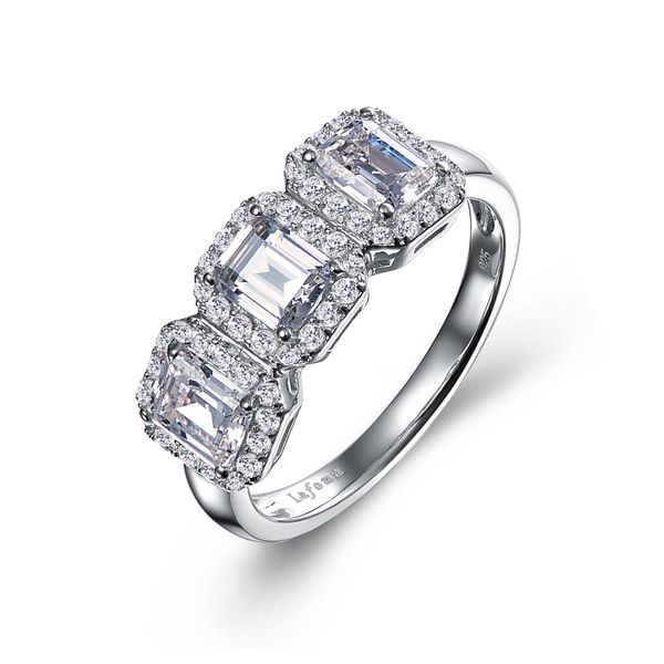 Three-Stone Halo Engagement Ring Vaughan's Jewelry Edenton, NC