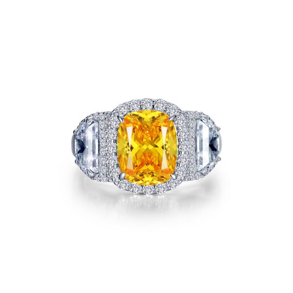 Fancy Three-Stone Halo Ring Carroll / Ochs Jewelers Monroe, MI