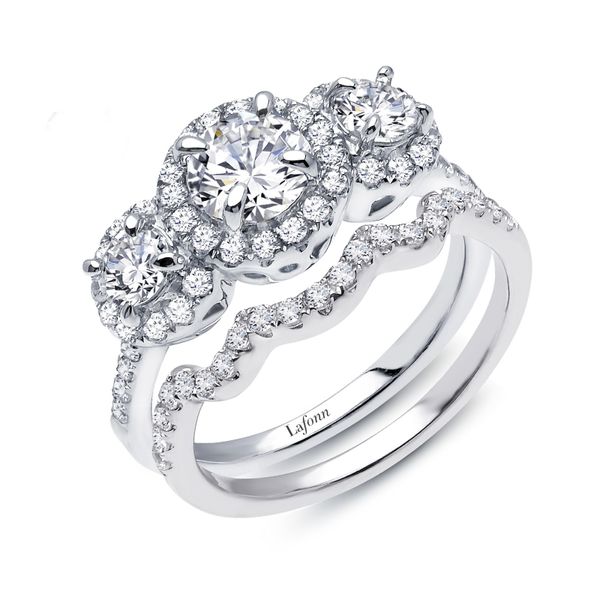 Three-Stone Halo Wedding Set Ware's Jewelers Bradenton, FL