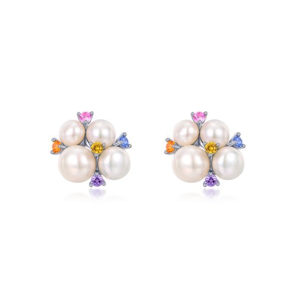Freshwater Pearl and Lab Grown Sapphires Earrings Charles Frederick Jewelers Chelmsford, MA