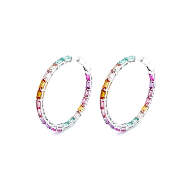 45 mm Fancy Lab-Grown Sapphire Hoop Earrings Cellini Design Jewelers Orange, CT