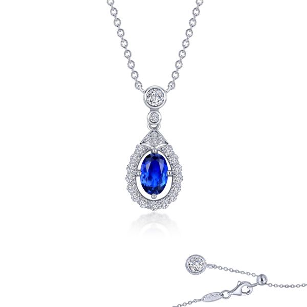 Fancy Lab-Grown Sapphire Halo Necklace Charles Frederick Jewelers Chelmsford, MA