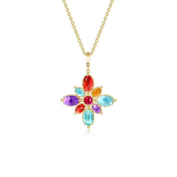 Fancy Lab-Grown Sapphire Flower Necklace JMR Jewelers Cooper City, FL