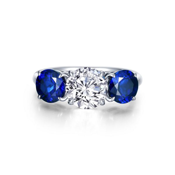 3 Stone Diamond & Sapphire Egagement Ring