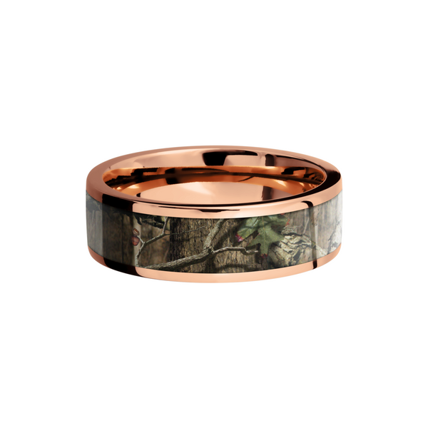 14K Rose Gold 7mm flat band with a 5mm inlay of Mossy Oak Break Up Infinity Camo Image 3 Saxons Fine Jewelers Bend, OR