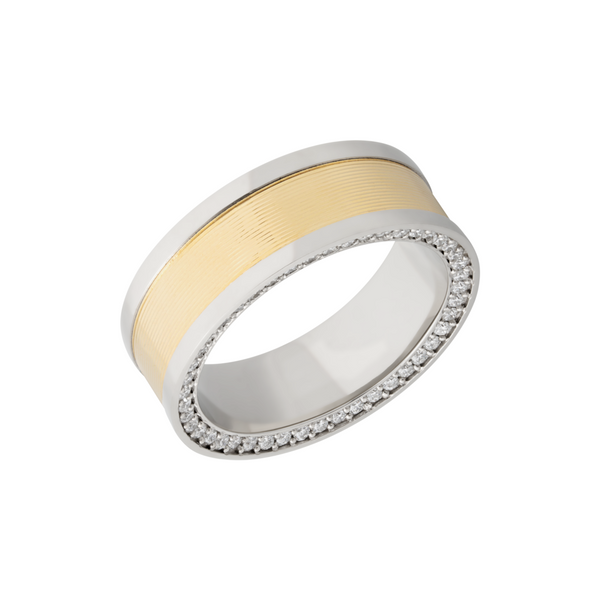 14K White gold 8mm flat band with an inlay of 14K yellow gold and bead-set .01ct side eternity diamonds Quality Gem LLC Bethel, CT