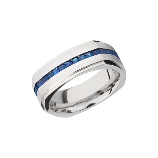 14K White gold 8mm flat square band with grooved edges and eternity-set sapphires Jacqueline's Fine Jewelry Morgantown, WV