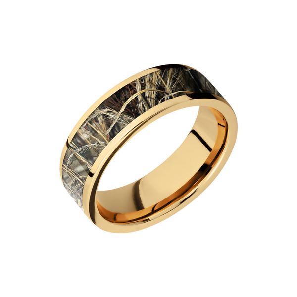 14K Yellow  Gold 7mm flat band with a 5mm inlay of Realtree Advantage Max4 Camo Crown Jewelers Augusta, GA