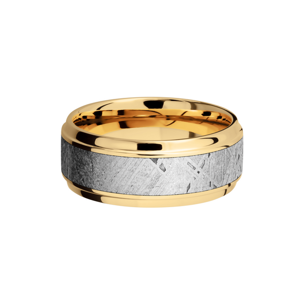 14K Yellow gold 9mm beveled band with an inlay of authentic Gibeon Meteorite Image 3 MurDuff's, Inc. Florence, MA