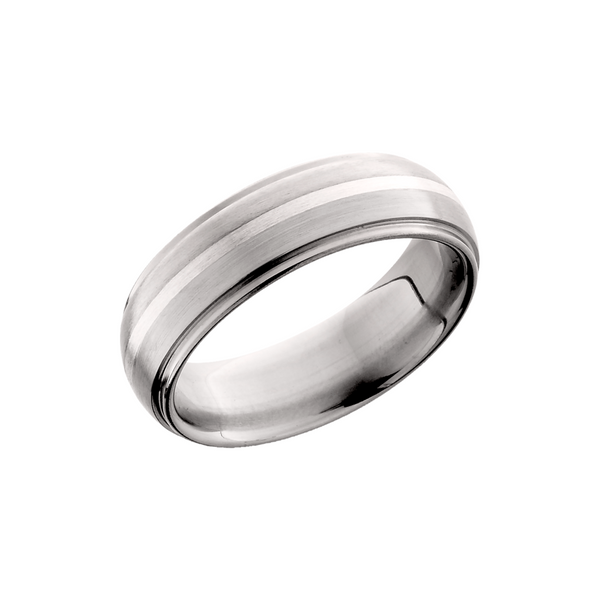 Titanium 7mm domed band with grooved edges and an inlay of sterling silver Cozzi Jewelers Newtown Square, PA