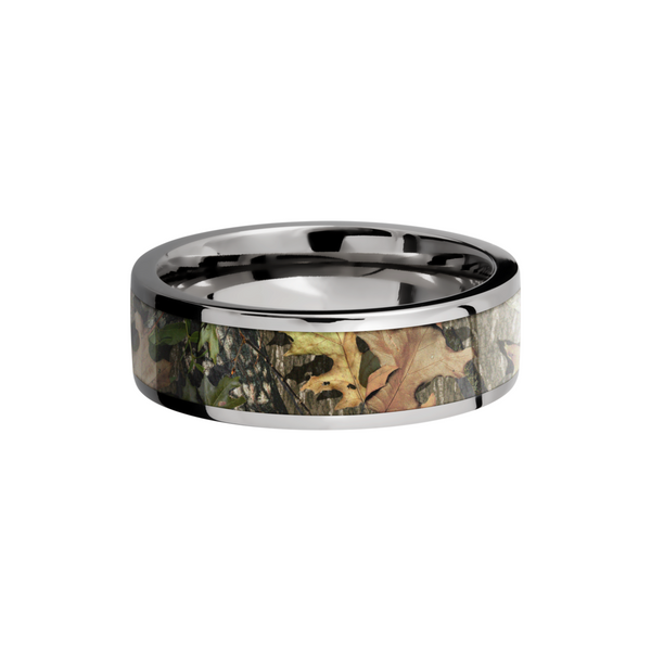 Titanium 7mm flat band with a 5mm inlay of Mossy Oak Obsession Camo Image 3 Milan's Jewelry Inc Sarasota, FL