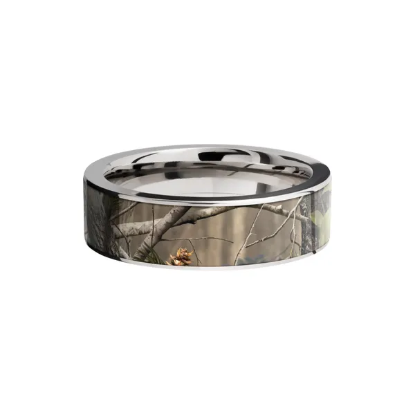 Titanium 7mm flat band with a 6mm inlay of Real Tree APG Cam
