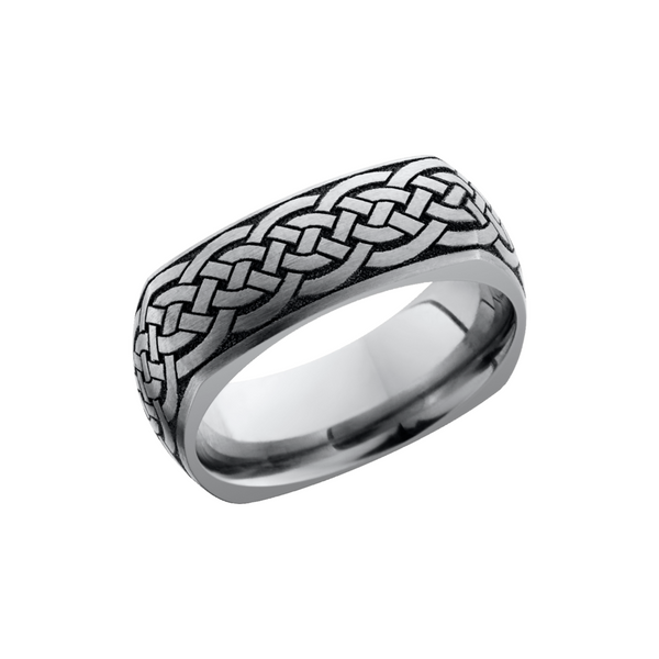 Titanium 8mm domed square band with a laser-carved celtic pattern Cozzi Jewelers Newtown Square, PA