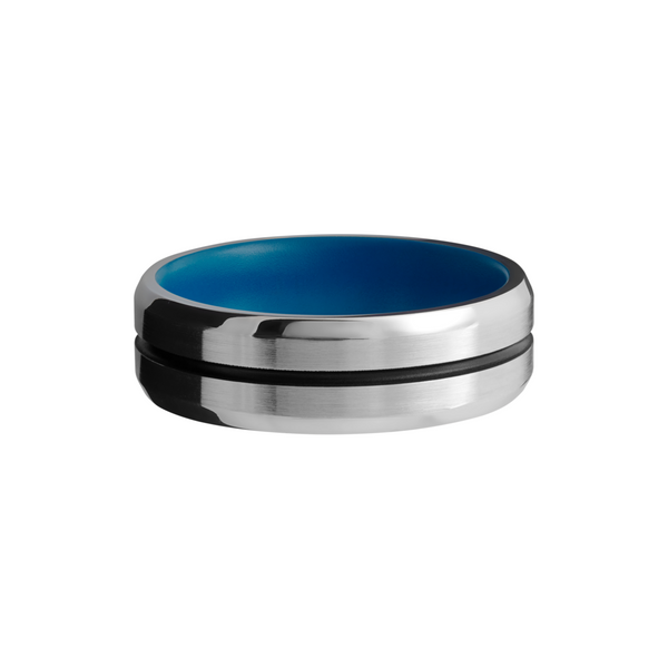Cobalt chrome 7mm beveled band with 1, 1mm groove filled with black Cerakote and a sky blue Cerakote sleeve Image 3 Toner Jewelers Overland Park, KS