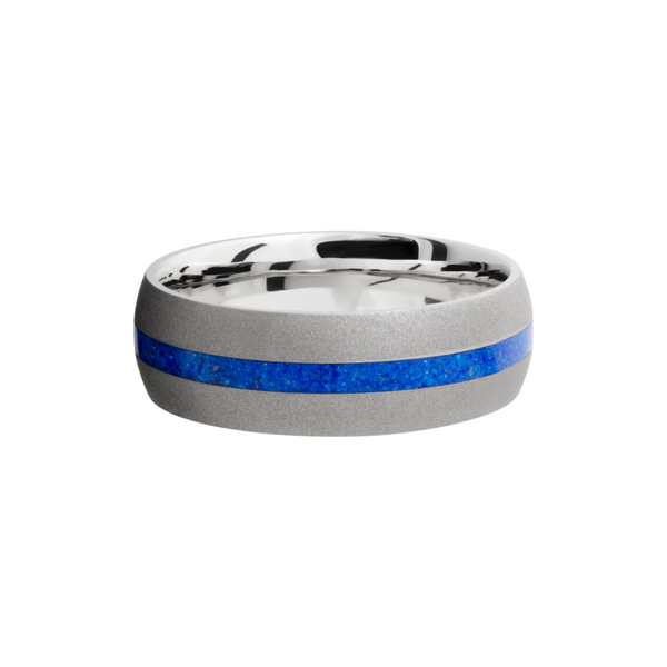 Cobalt chrome 8mm domed band with a mosaic inlay of Lapis Image 3 Saxons Fine Jewelers Bend, OR
