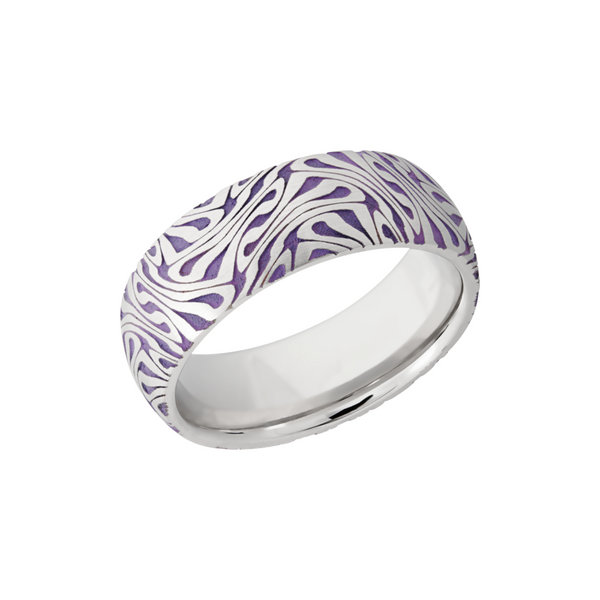 Cobalt chrome 8mm domed band with a laser-carved escher pattern featuring Bright Purple Cerakote in the recessed pattern Estate Jewelers Toledo, OH