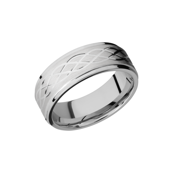 Cobalt chrome 8mm flat band with grooved edges and 3, .5mm sterling silver inlays Milan's Jewelry Inc Sarasota, FL