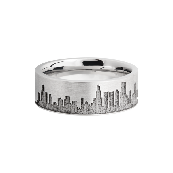 Cobalt chrome 8mm flat band with laser-carved Chicago skyline Image 3 Quality Gem LLC Bethel, CT