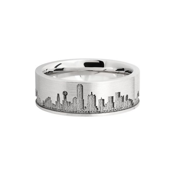 Cobalt chrome 8mm flat band with laser-carved Dallas skyline Image 3 Saxons Fine Jewelers Bend, OR