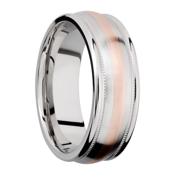 Cobalt chrome 8mm domed band with rounded edges and 14K rose gold inlays in reverse milgrain Image 2 Milan's Jewelry Inc Sarasota, FL