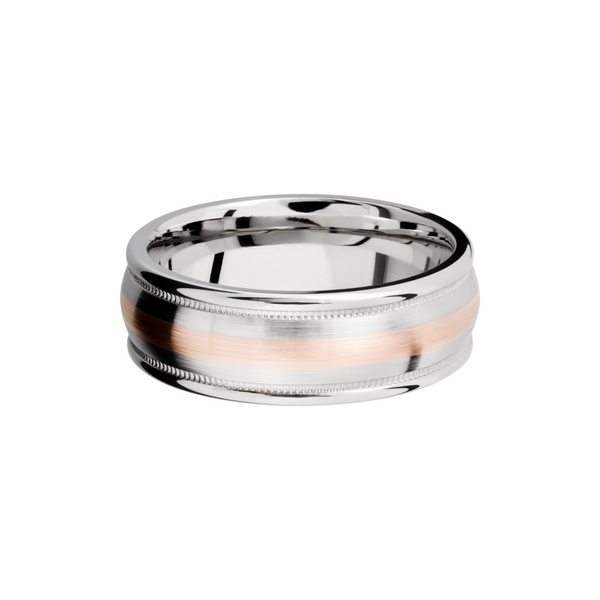 Cobalt chrome 8mm domed band with rounded edges and 14K rose gold inlays in reverse milgrain Image 3 Raleigh Diamond Fine Jewelry Raleigh, NC