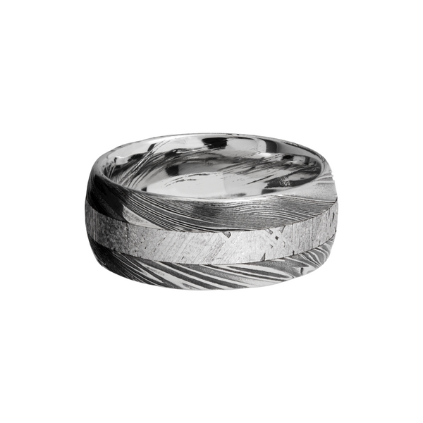 Handmade 9mm Woodgrain Damascus steel band with an inlay of authentic Gibeon Meteorite Image 3 Cozzi Jewelers Newtown Square, PA