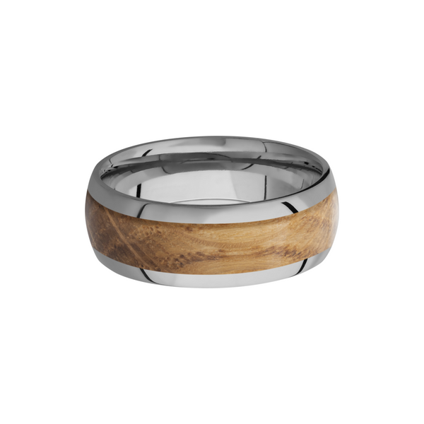 Titanium 8mm domed band with an inlay of Whiskey Barrel hardwood Image 3 Milan's Jewelry Inc Sarasota, FL