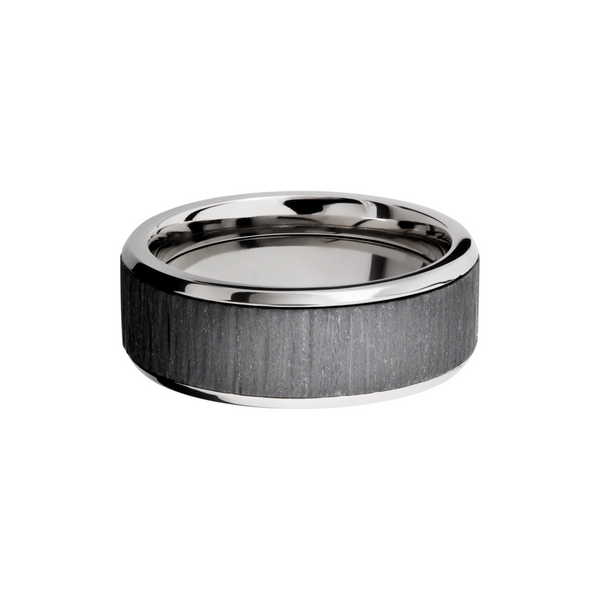 Titanium 8mm beveled band with an inlay of Zirconium Image 3 Milan's Jewelry Inc Sarasota, FL