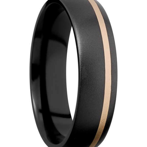 Zirconium 6mm domed band with an off center inlay of 14K yellow gold Image 2 Milan's Jewelry Inc Sarasota, FL