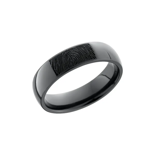 Zirconium 6mm domed band with a laser carved fingerprint Cozzi