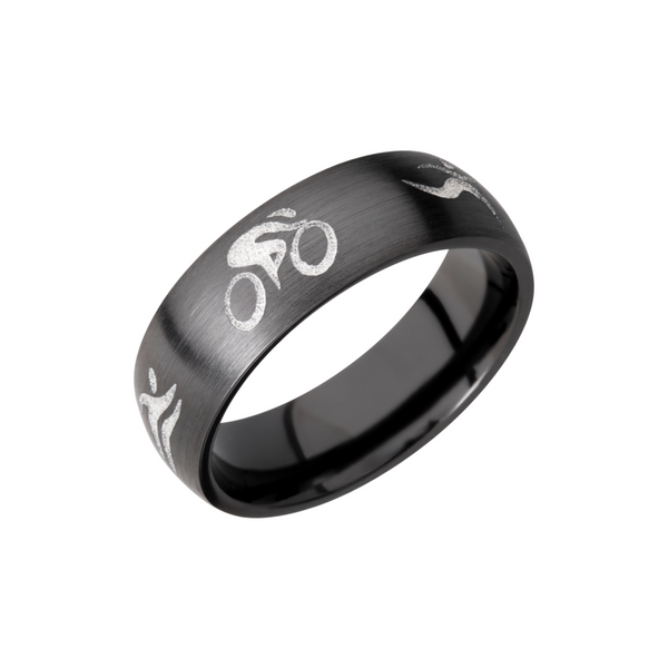 Zirconium 7mm domed band with a laser-carved triathlon pattern Saxons Fine Jewelers Bend, OR