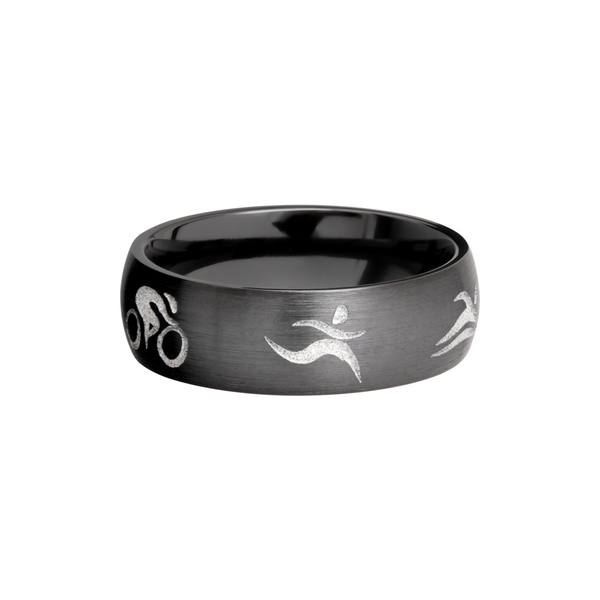 Zirconium 7mm domed band with a laser-carved triathlon pattern Image 3 Milan's Jewelry Inc Sarasota, FL
