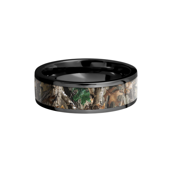 Zirconium 6mm flat band with a 5mm inlay of Realtree Timber Camo Image 3 Milan's Jewelry Inc Sarasota, FL