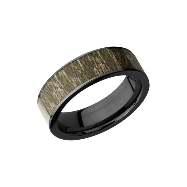 Cobalt chrome 7mm flat band with a 6mm inlay of Mossy Oak Bottomland Camo Estate Jewelers Toledo, OH