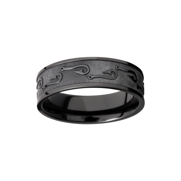 Zirconium 7mm flat band with a laser-carved fishhook pattern Image 2 Cozzi Jewelers Newtown Square, PA