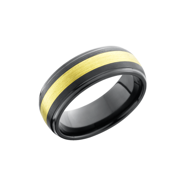 Zirconium 8mm domed band with grooved edges and inlay of 18K yellow gold Cozzi Jewelers Newtown Square, PA