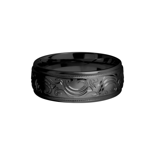 Zirconium 8mm domed band with a laser-carved scroll MJBA pattern Image 3 Cozzi Jewelers Newtown Square, PA