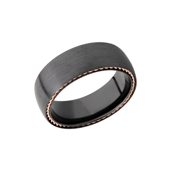 Zirconium 8mm domed band with 14K rose gold sidebraid edging Cozzi Jewelers Newtown Square, PA