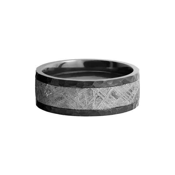 Zirconium 8mm flat band with an inlay of authentic Gibeon Meteorite Image 3 Milan's Jewelry Inc Sarasota, FL