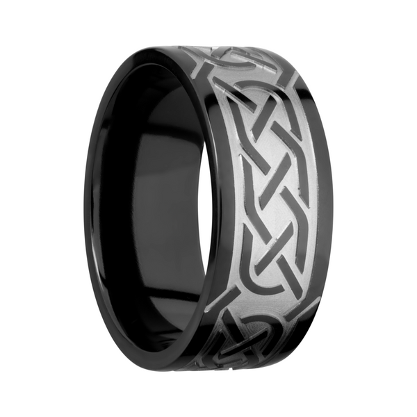Zirconium 9mm flat band with a laser-carved celtic pattern Image 2 Estate Jewelers Toledo, OH
